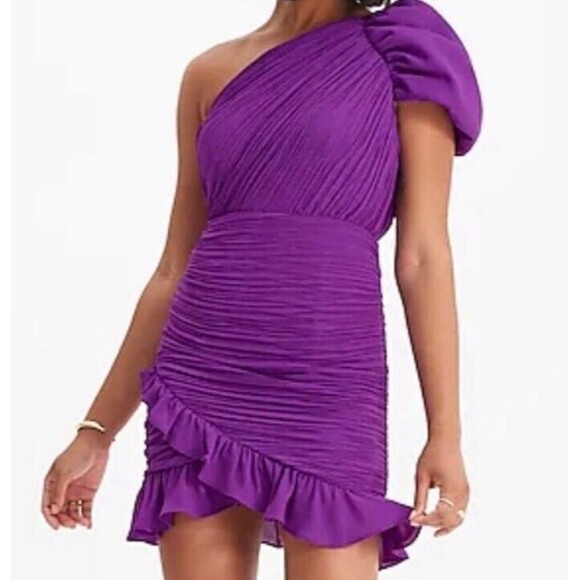 Express XS Body Con Dress Fuchsia Ruched Puff Sleeve Prom Dance Party Ruffled - Picture 7 of 10